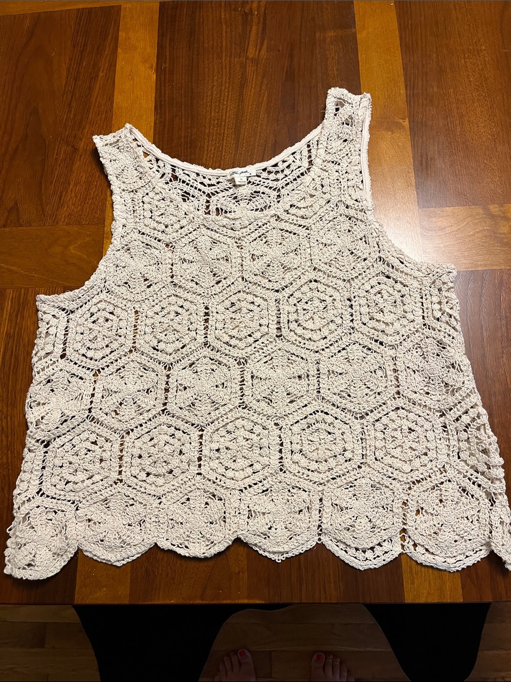 Ultra Pink Cream Crochet Tank Top, large, cotton